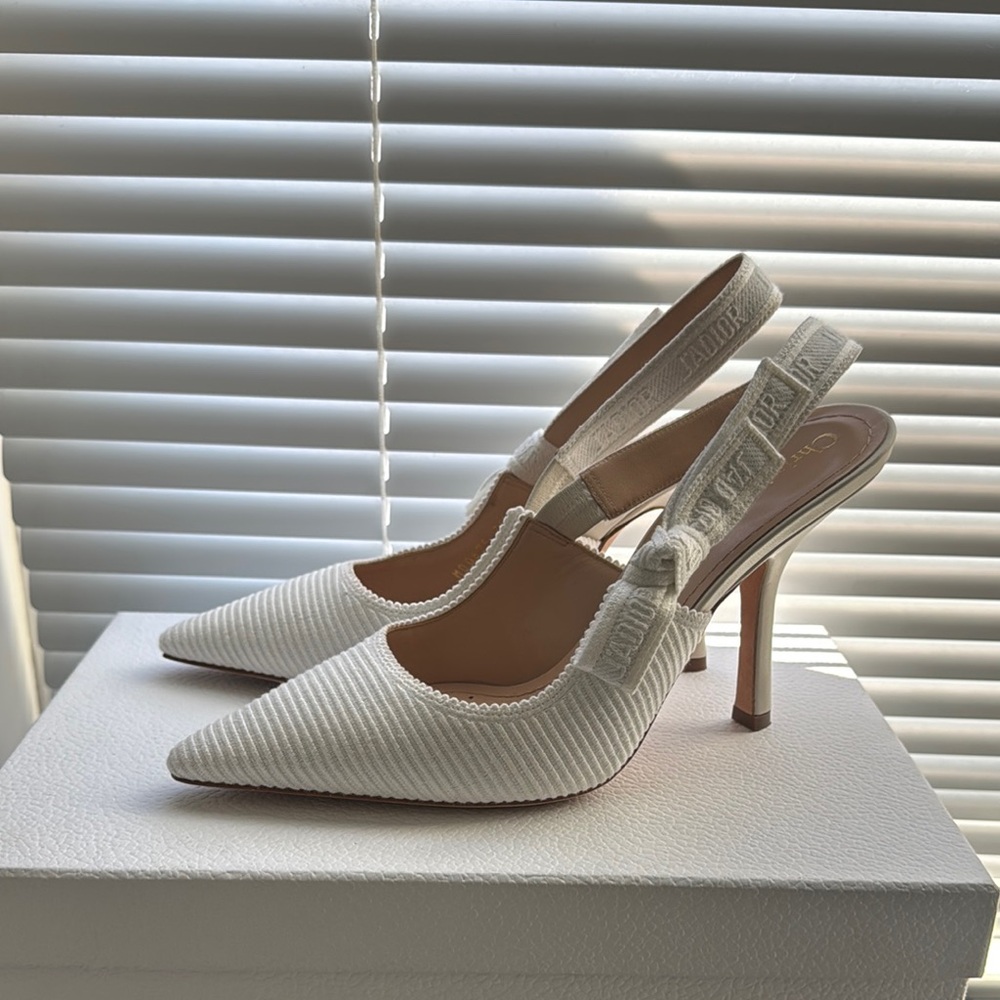 Dior White Slingback Pointed-Toe Heels